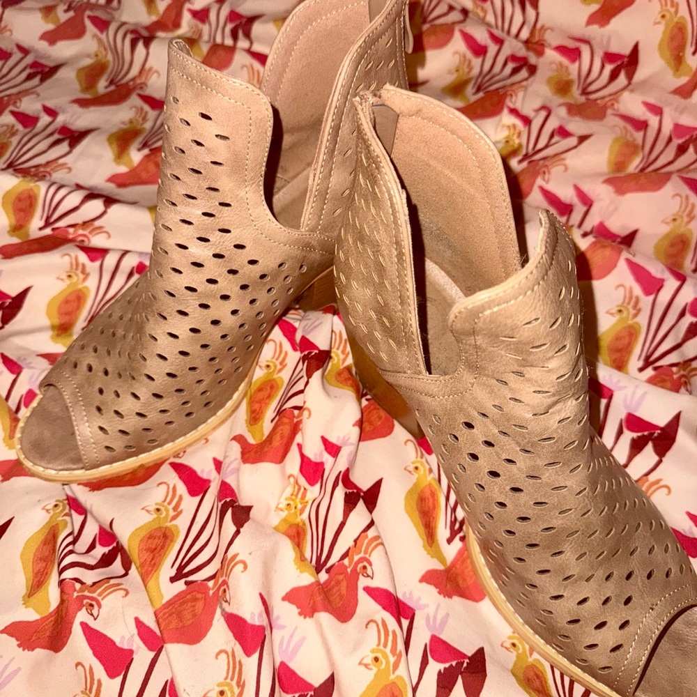 Stylish Tan Peep-Toe Ankle Boots